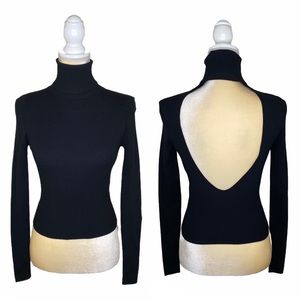 Zara Black Ribbed Turtleneck Sweater Open Back